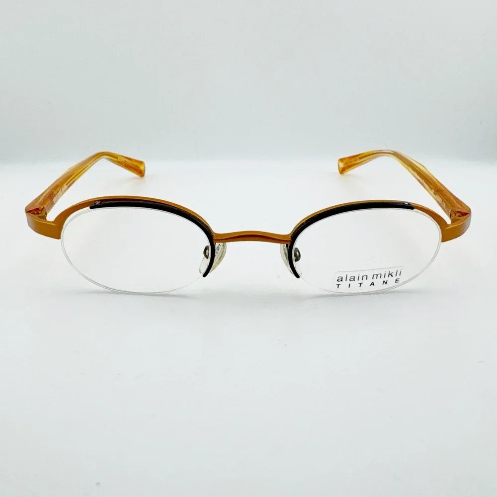NEW Alain Mikli Titane Oval Eyeglasses Women Amber Brown 41mm France‎